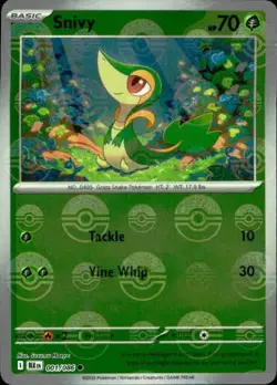 Snivy 001/086 Common Black Bolt Pokemon Reverse Holo NM poke ball - Image 1