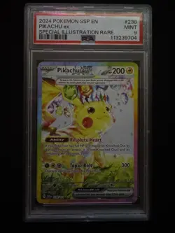 2024 Pokemon Mint PSA 9 Pikachu EX #238/191 Scarlet & Violet Surging Sparks SIR - Image 1
