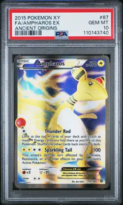 2015 POKEMON XY ANCIENT ORIGINS #87 FULL ART/AMPHAROS EX PSA 10 - Image 1