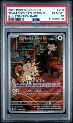 2025 POKEMON DRI EN-DESTINED RIVALS #203 TEAM ROCKET'S MEOWTH PSA 10 - Image 1
