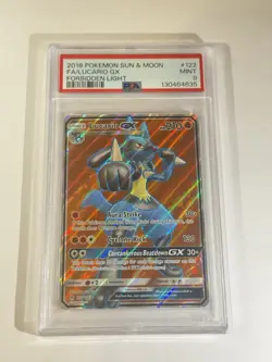 PSA 9 2018 Pokemon Lucario GX (Full Art) 122/131 Sm-Forbidden Light Holo - Image 1