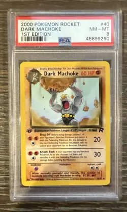 Dark Machoke 40/82 1st Edition Team Rocket Pokemon Card PSA 8 - Image 1