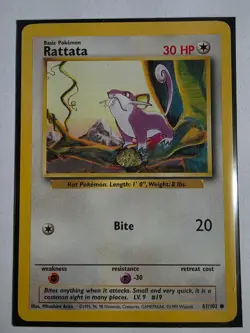 Pokemon TCG Card Base Set Rattata 61/102 WOTC 1999 Unlimited Vintage MINT/NM - Image 1