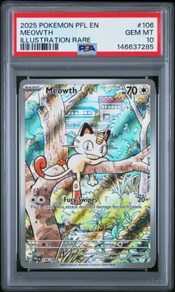 2025 POKEMON PFL EN-PHANTASMAL FLAMES ILLUSTRATION RARE #106 MEOWTH PSA 10 - Image 1