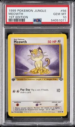 1999 POKEMON JUNGLE 1ST ED #56 MEOWTH PSA 10 - Image 1