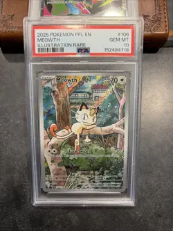 Meowth 106/094 Illustration Rare 2025 Pokemon Phantasmal Flames PSA 10 Gem Mint - Image 1