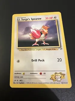 Lt. Surge’s Spearow 52/132 Gym Heroes Unlimited 2000 Pokemon Card Uncommon LP - Image 1