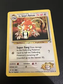 Lt. Surge’s Raticate 51/132 Gym Heroes Unlimited 2000 Pokemon Card NM - Image 1