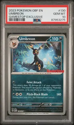 2023 Pokemon OBF Umbreon GameStop Exclusive Reverse Holo Promo #130 PSA 10 - Image 1