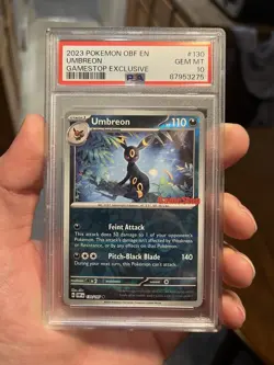 2023 Pokemon OBF Umbreon GameStop Exclusive Reverse Holo Promo #130 PSA 10 - Image 3