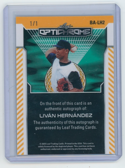 2025 Leaf Optichrome Livan Hernandez Autograph 1/1 Auto - Image 2