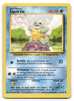Squirtle NM 63/102 Base Set Pokemon TCG Regular - Image 1