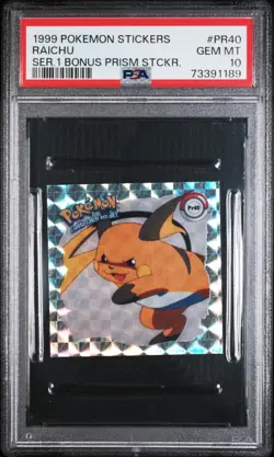 1999 POKEMON STICKERS SER 1 BONUS PRISM STICKERS #PR40 RAICHU PSA 10 - Image 1