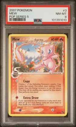 RARE POP 54 Non Holo 2007 Pokemon POP Series 5 Mew #3 Graded PSA 8 - Image 1
