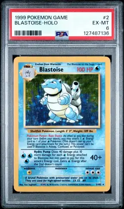 1999 POKEMON BASE SET UNLIMITED #2 BLASTOISE-HOLO PSA 6 - Image 1