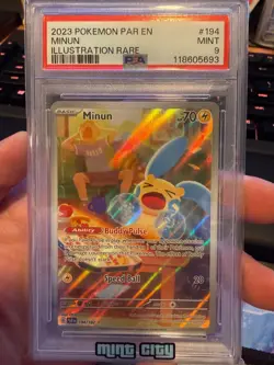 2023 POKEMON PAR EN-PARADOX RIFT ILLUSTRATION RARE #194 MINUN PSA 9 - Image 1
