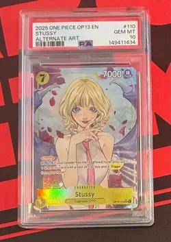 2025 ONE PIECE OP13 110 CARRYING ON HIS WILL STUSSY ALT ART PSA 10 GEM MINT - Image 1