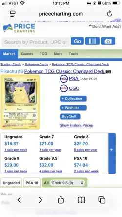 CGC 9.5 Mint+ Pikachu CLC 008/034 TCG Classic Collection Holo Pokemon Card - Image 5
