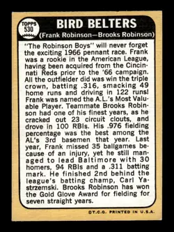 1968 Topps #530 Bird Belters (Frank Robinson / Brooks Robinson) EX - Image 2