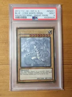 Yugioh | x2 Blue Eyes White Dragon | GLD5 Haunted Mine | Ghost Rare | PSA 9. - Image 1