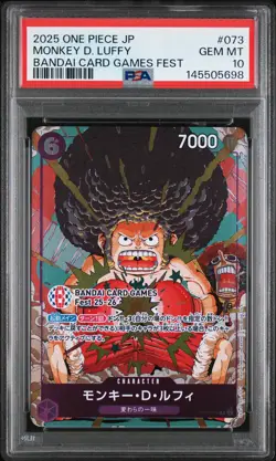 2025 ONE PIECE JAPANESE PROMOS BANDAI CARD GAMES FEST MONKEY D. LUFFY PSA 10 - Image 1