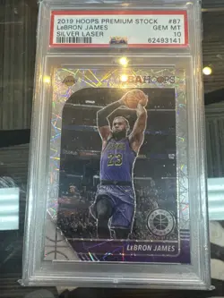 2019-20 Panini Hoops Premium Stock LeBron James Prizm Silver #87 Lakers PSA 10 - Image 1