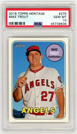 Mike Trout 2018 Topps Heritage Card #275 PSA 10 GEM MT Los Angeles Angels MVP - Image 1