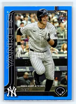 2025 Topps Update Ben Rice Blue Holo Foil #US25 RC Rookie #/150 New York Yankees - Image 1