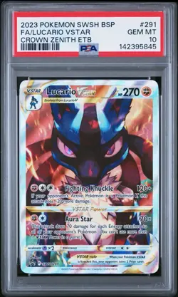 2023 POKEMON SWSH BLACK STAR PROMO #291 FULL ART/LUCARIO VSTAR PSA 10 - Image 1