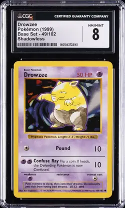 1999 POKEMON BASE SET SHADOWLESS #49/102 DROWZEE CGC 8 - Image 1