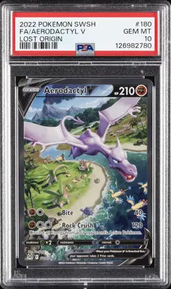 2022 POKEMON SWORD & SHIELD LOST ORIGIN #180 FULL ART/AERODACTYL V PSA 10 - Image 1