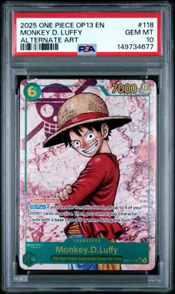 4 PCS 2025 ONE PIECE OP13-CARRYING ON HIS WILL 118 MONKEY D. LUFFY PSA 10 - Image 1
