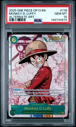 4 PCS 2025 ONE PIECE OP13-CARRYING ON HIS WILL 118 MONKEY D. LUFFY PSA 10 - Image 5
