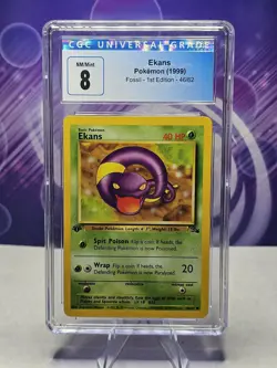 Ekans, 1999 Pokemon Fossil 1st Edition Card 46/62. CGC 8 NM/Mint - Image 1