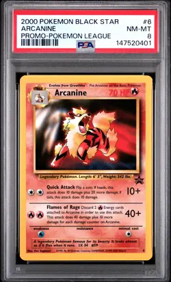 2000 POKEMON PROMO BLACK STAR POKEMON LEAGUE #6 ARCANINE PSA 8 - Image 1