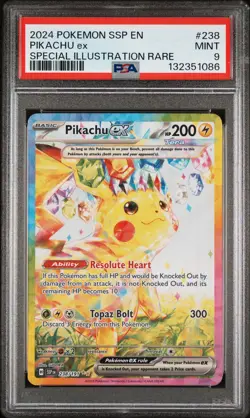 2024 POKEMON SSP EN-SURGING SPARKS SPECIAL ILLUSTRATION RARE PIKACHU EX PSA 9 - Image 1