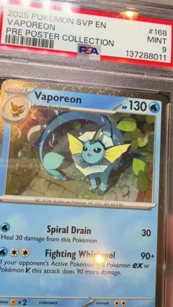 *1 Swirl* PSA 9 - 2025 POKEMON PRE POSTER COLLECTION VAPOREON #168 - BSP - Image 2