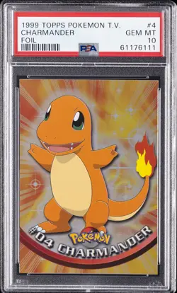 1999 TOPPS POKEMON TV FOIL #4 CHARMANDER PSA 10 - Image 1