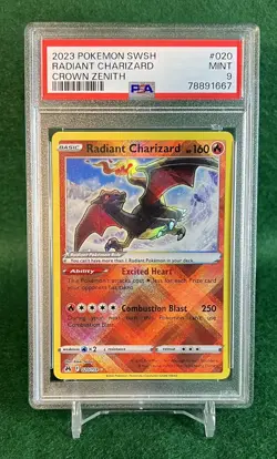2023 Pokemon TCG Radiant Charizard Crown Zenith 020/159 Holo Rare PSA MINT 9 - Image 1