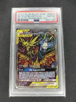 Pokemon 2019 SM Hidden Fates Moltres Zapdos Articuno FA ETB Promo SM210 PSA 10 - Image 1