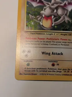 Smudge Error Pokemon 1999 WOTC Fossil Holo Rare Aerodactyl 1/62 LP - Image 2