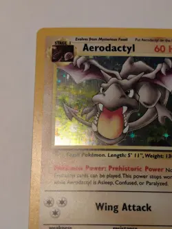 Smudge Error Pokemon 1999 WOTC Fossil Holo Rare Aerodactyl 1/62 LP - Image 4