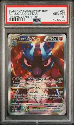 2023 POKEMON SWSH BLACK STAR PROMO #291 FA/LUCARIO VSTAR CROWN ZENITH ETB PSA 10 - Image 1
