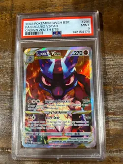 POKEMON 2023 11 Promo Crown Zenith LUCARIO Full Art VStar #291 ETB PSA 9 RARE - Image 1