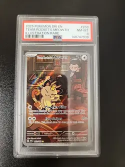 POKEMON 2025 Destined Rivals Illust Rare TEAM ROCKET'S MEOWTH #203 PSA 8 RARE - Image 1