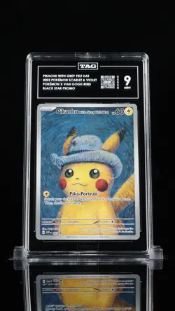 Pokemon Pikachu Van Gogh Full Art Promo SVP en 085 TAG 9 Mint Grey Felt Hat 944 - Image 1