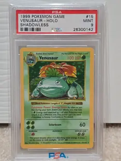 1999 POKEMON BASE SET SHADOWLESS VENUSAUR HOLO RARE PSA 9 MINT 15/102 WOTC #15 - Image 1