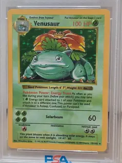 1999 POKEMON BASE SET SHADOWLESS VENUSAUR HOLO RARE PSA 9 MINT 15/102 WOTC #15 - Image 4
