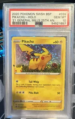 PSA 10 Pokemon Pikachu 2020 General Mills 25th Anniversary Holo Promo SWSH039 - Image 1