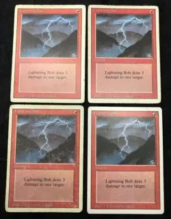 MTG Magic The Gathering Lightning Bolt Revised Playset of 4 Damaged DMG - Image 1